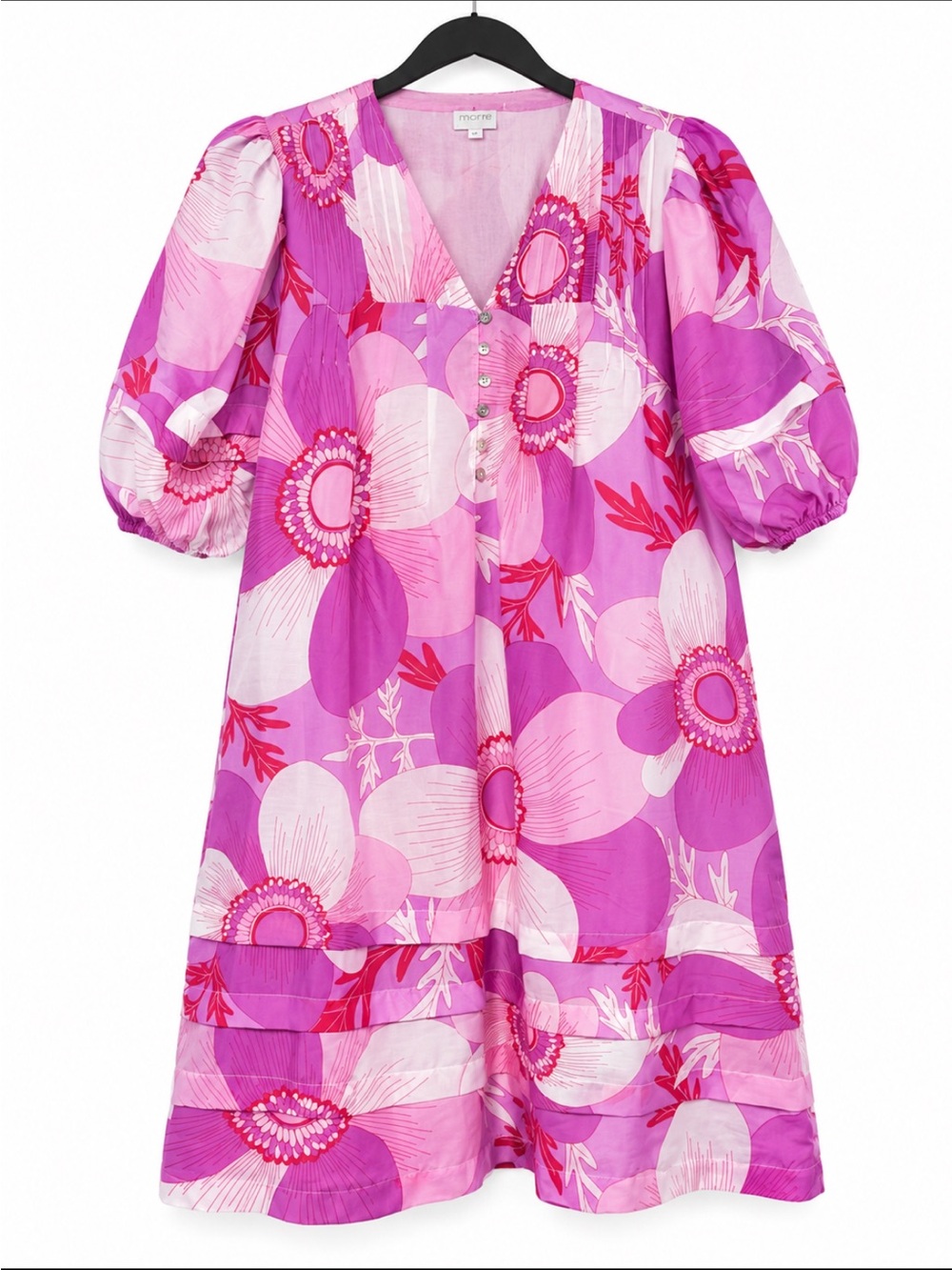 J. Marie Pink Floral Dress Size S Puff Sleeve Boho Tiered Cottagecore
